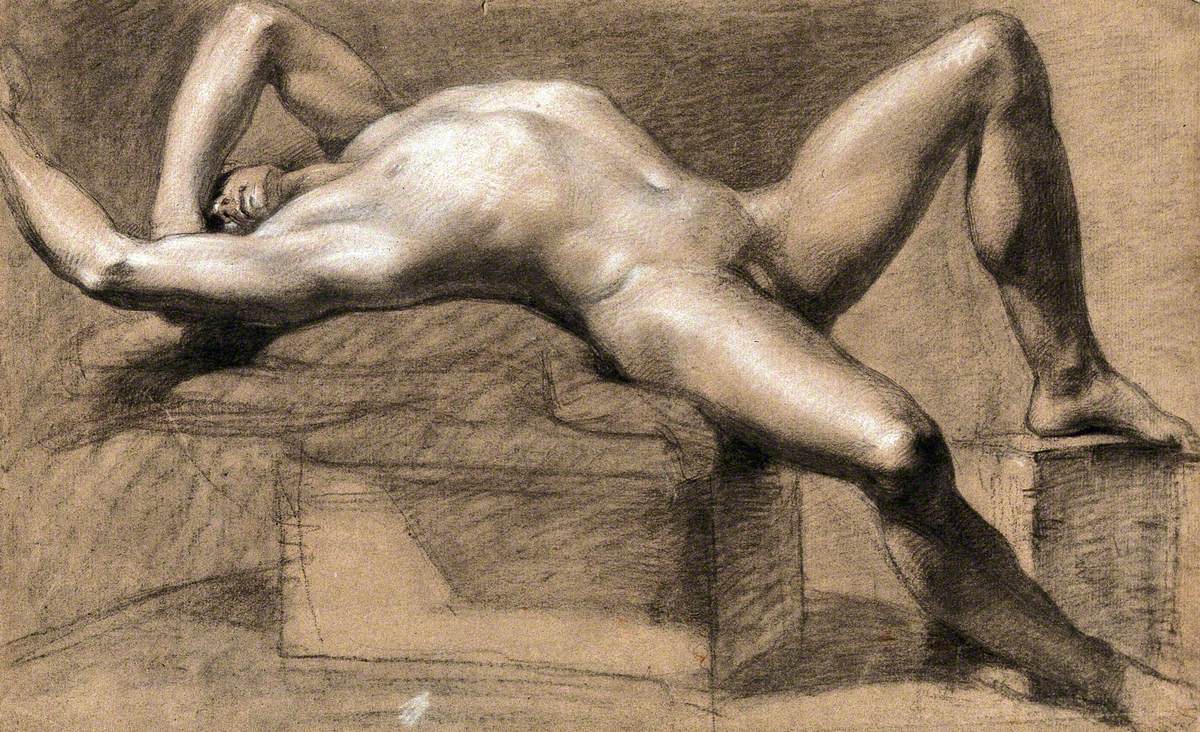A Reclining Male Nude with His Left Arm Shielding His Eyes