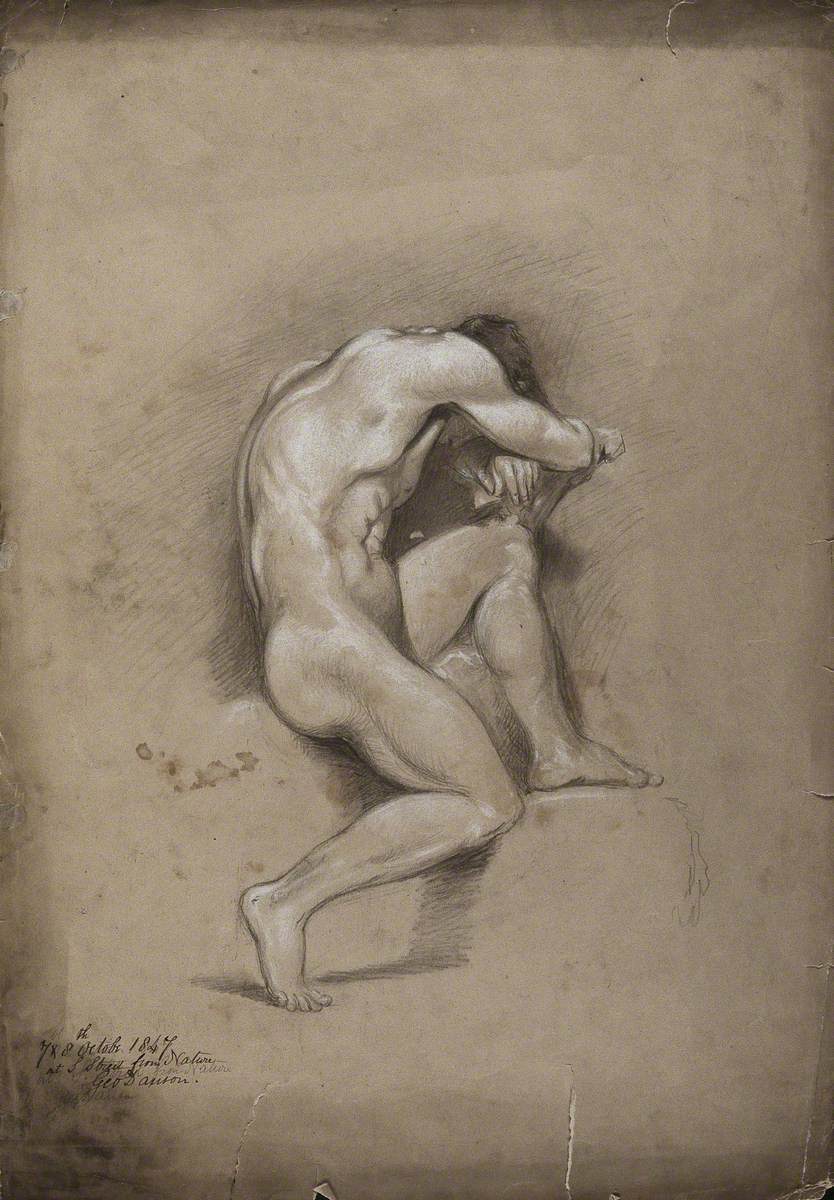 A Seated Male Nude with His Head Bent forward onto His Folded Arms