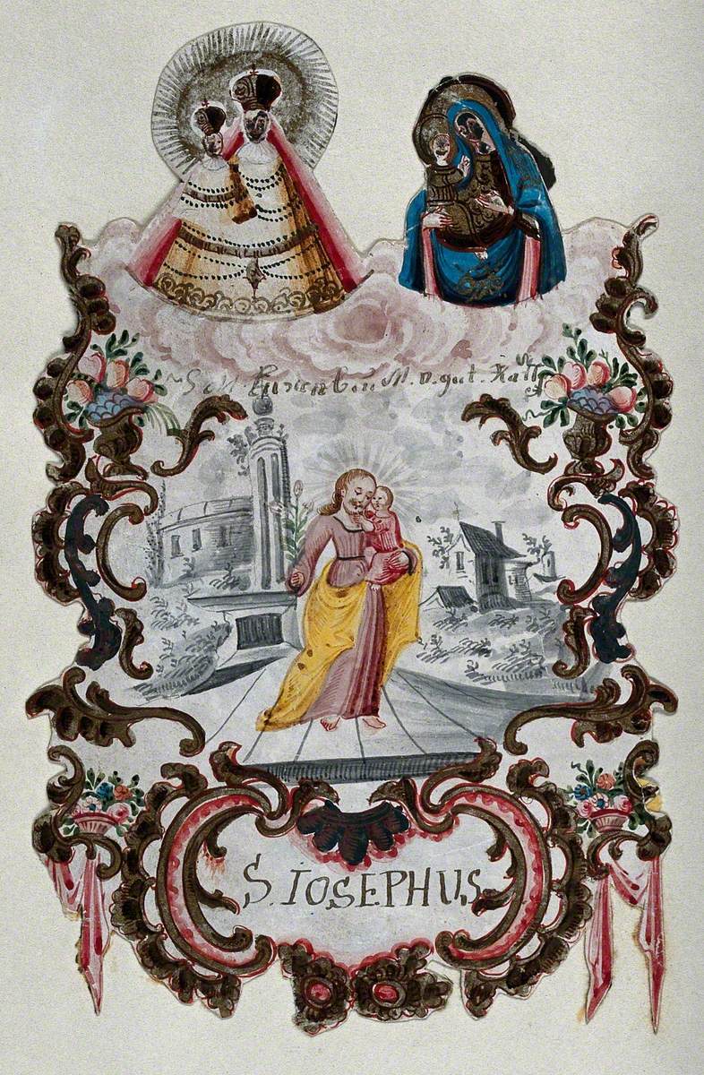Saint Joseph Holding the Christ Child beneath Two Images of the Virgin and Child