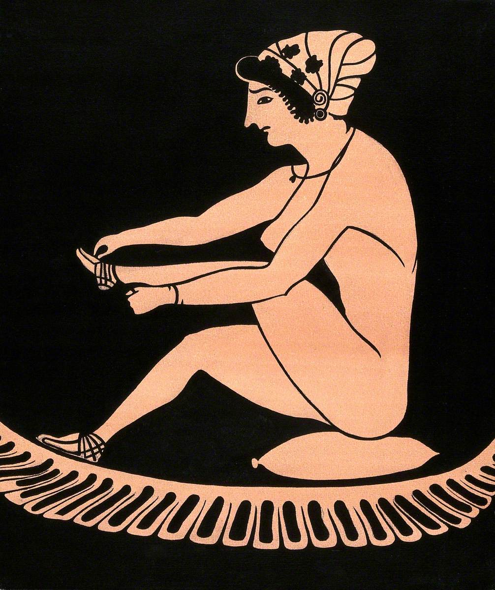 A Woman Tying Her Sandal