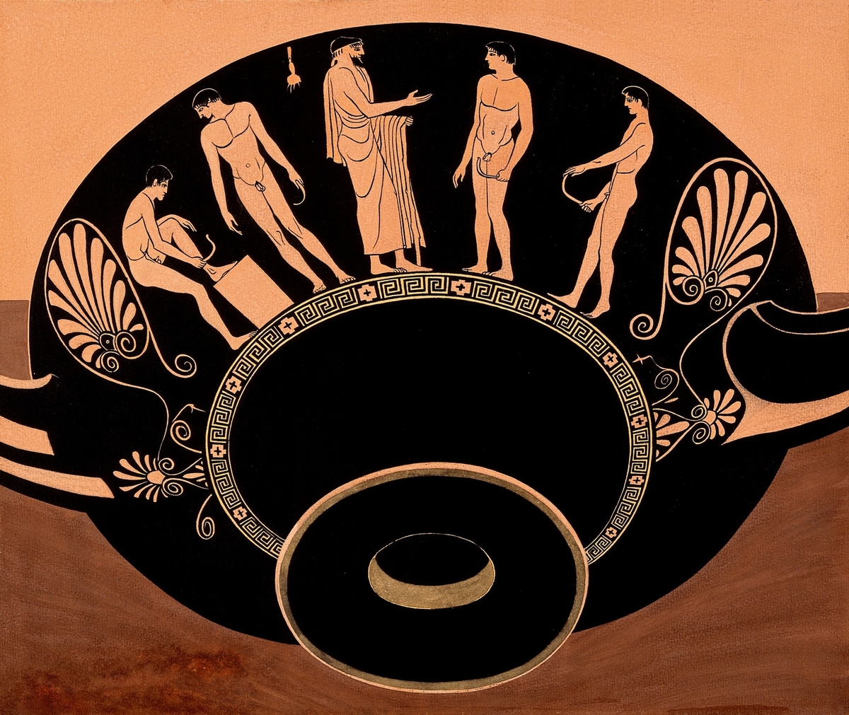 Bowl Decorated with Young Men Using Strigils