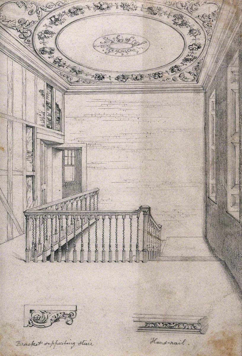 The Staircase, and Two Details of the Woodwork, at 49 Great Ormond Street, Holborn