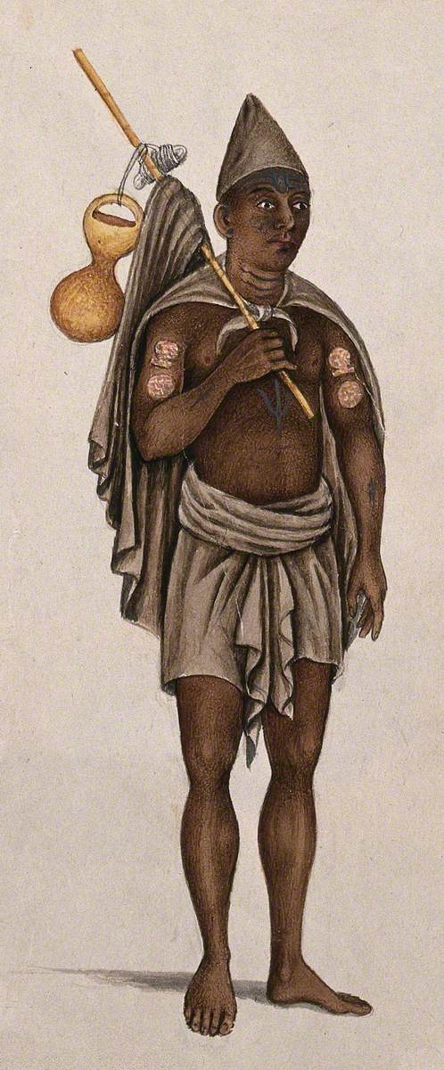 A Man in a Loincloth is Carrying a Stick with a Cloth and Pot