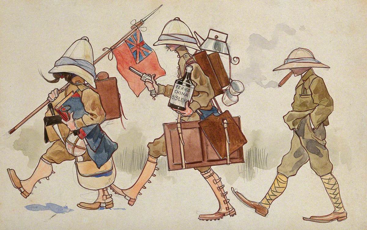 Three Members of the Roman Campagne Malaria Commission Carrying Their Gear