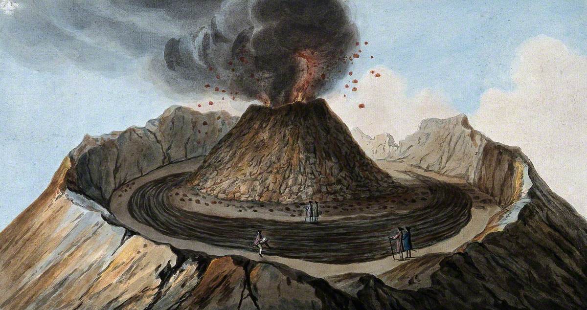 Mount Vesuvius: Interior of the Crater Showing the Little Mountain Inside It, with Spectators