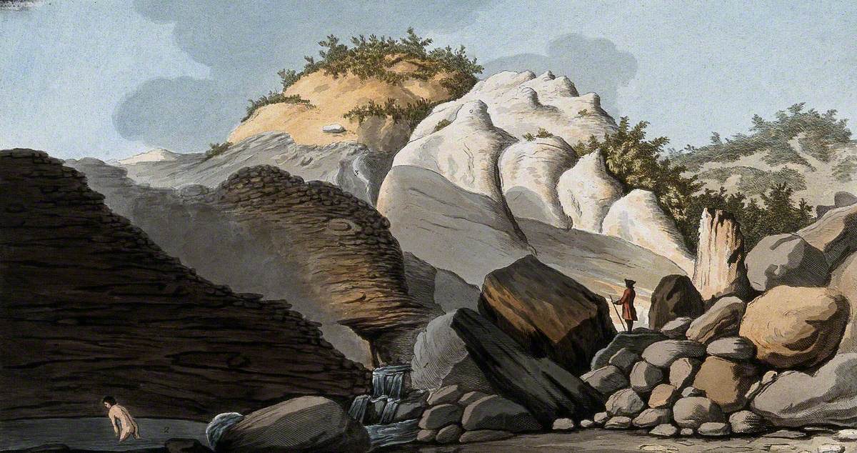 The Pisciarelli, a Hot Spring, Issuing from the Cone of the Solfatara, and a Man Bathing in the Hot Waters