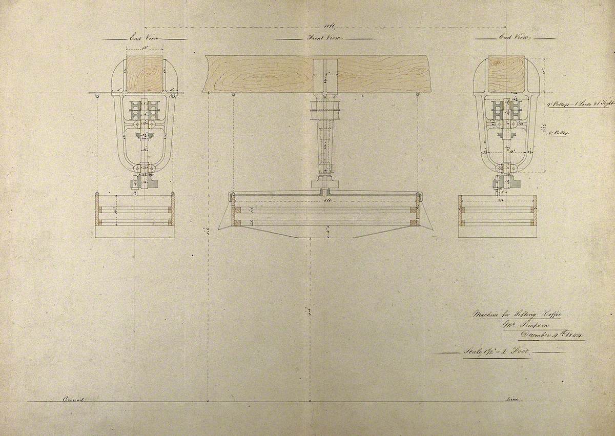 Engineering: A Machine for Sifting Coffee, Front and Side Elevations