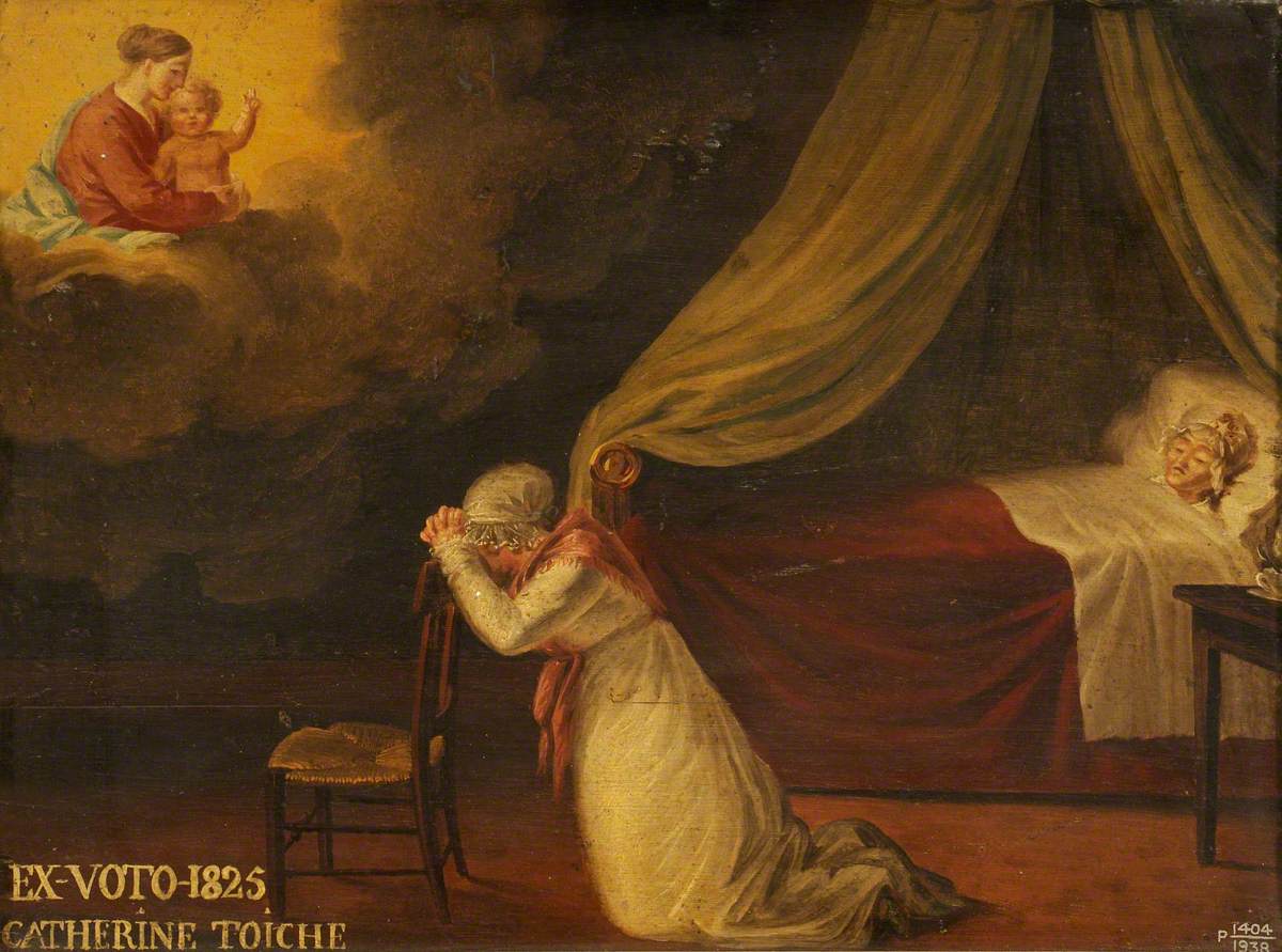 Votive Picture: A Woman Praying to the Virgin and Child for a Woman in Bed