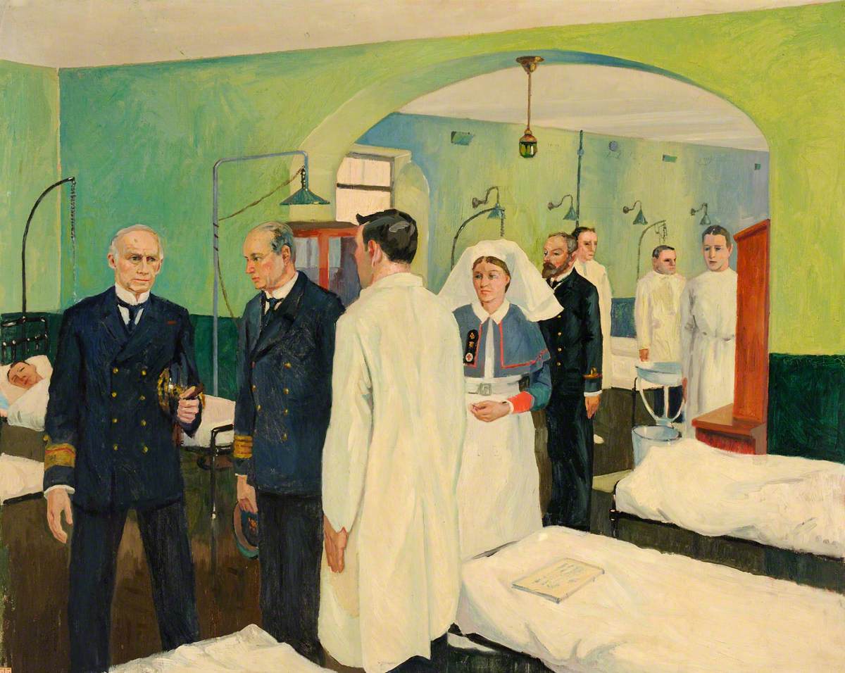 First World War: The Surgeon Rear Admiral Visiting a Ward at the Royal Naval Hospital, Haslar