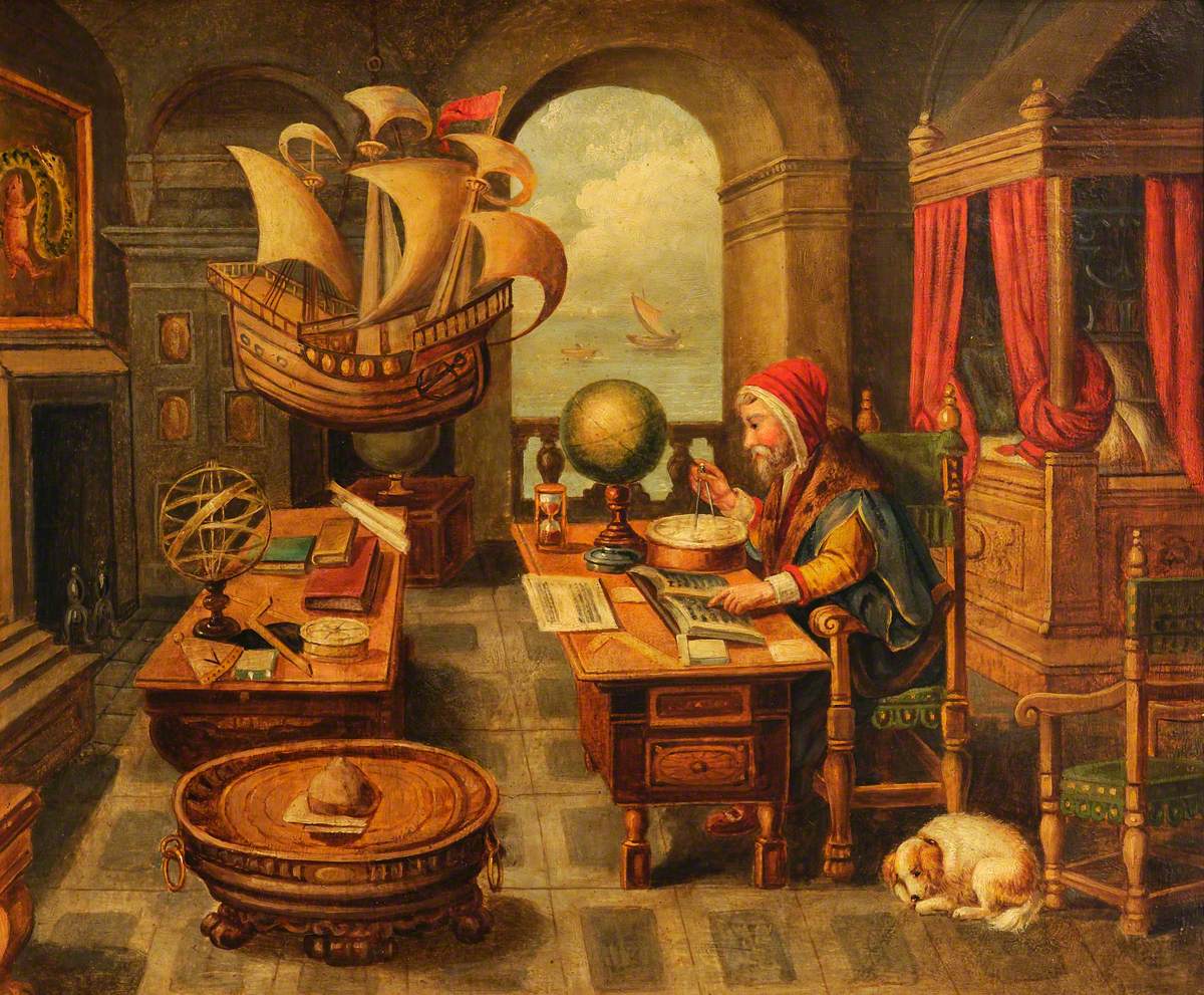 Flavio Gioia (Flavius Amalfitanus) in His Study, Using the Magnetic Compass