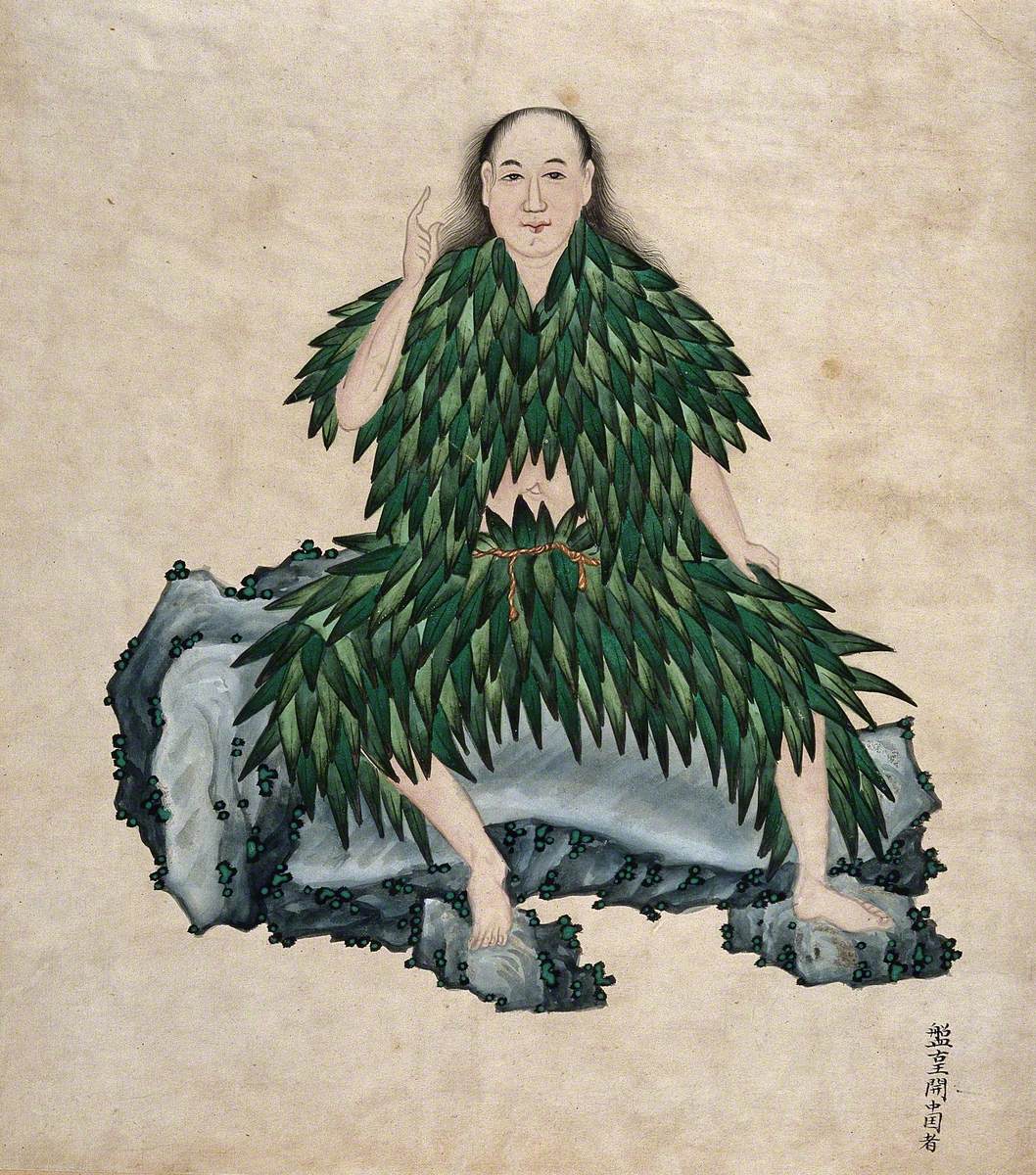 Shen Nung Seated on a Rock, Wearing Simple Garments Fashioned from Leaves