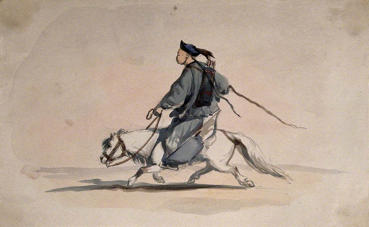 A Chinese Soldier Bearing Weapons on His Back, on Horseback Art UK