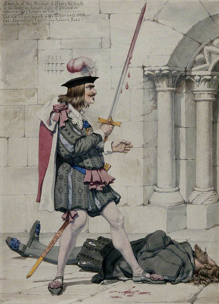 Richard III Holds a Bloody Sword, the Dead Body of Henry VI Lies on the Ground