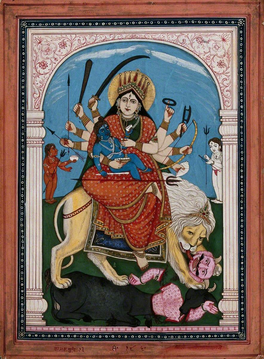 Durga Mounted on a Lion Slaying the Buffalo Demon Mahishasura