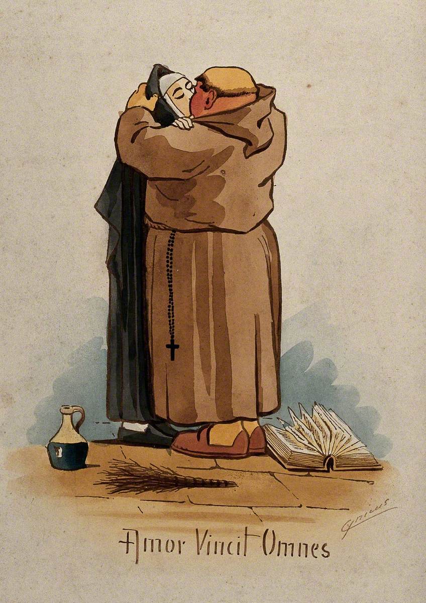 A Monk Kissing a Nun on the Mouth