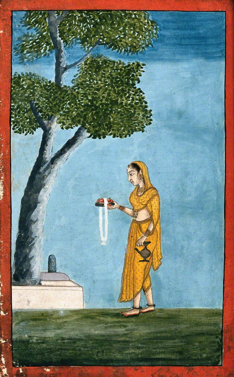 An Indian Lady Going to Pray to a Shivling, a Form of the God Shiva