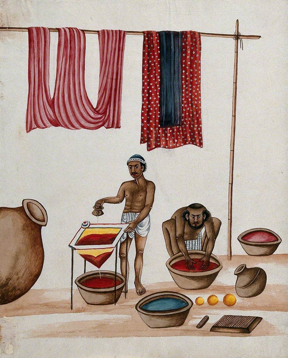 Two Men Preparing Dye for Fabric