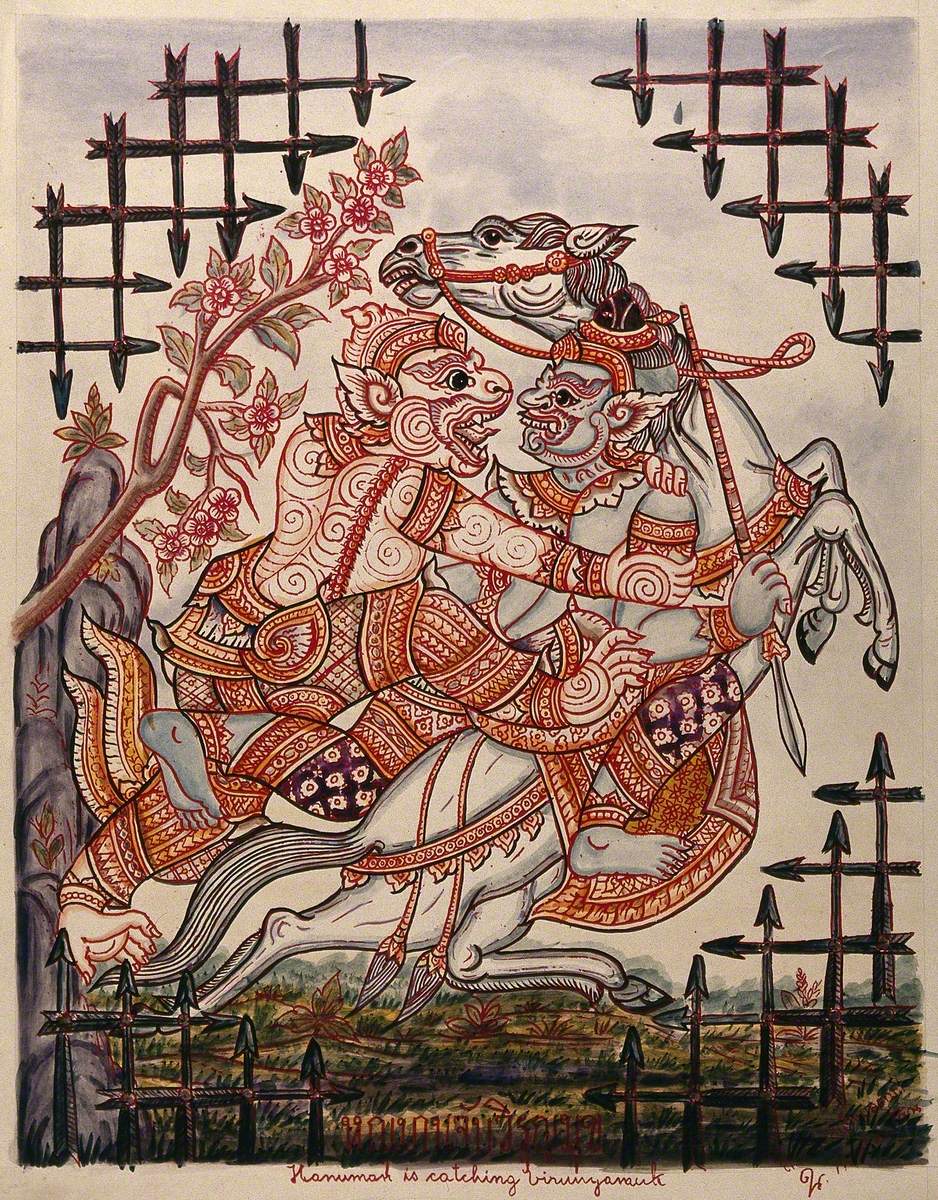 A Scene from ‘Ramayana’: Hanuman Catching Virunyananti (?)