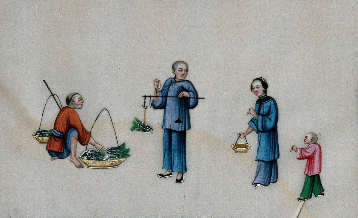 A Sister and a Younger Brother Buying Cabbage