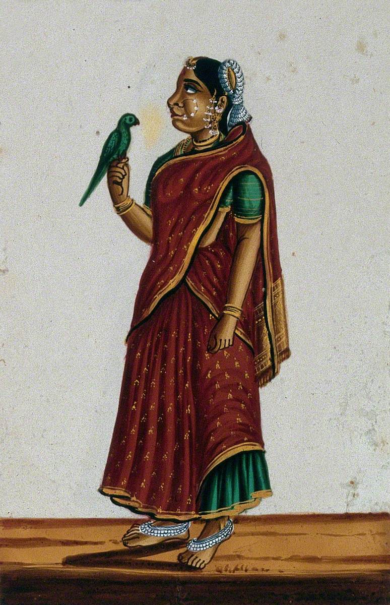 A Woman from Maharashtra with a Bird Perched on Her Hand