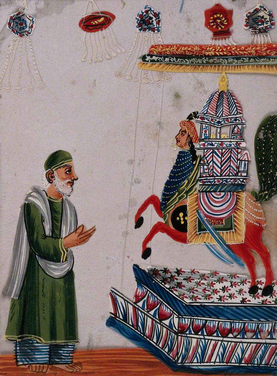 Festival of Muḥarram: A Man Praying to a Replica of a Martyr's Tomb