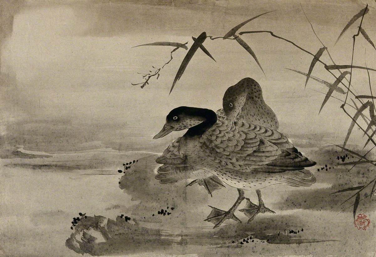 Two Ducks in a Landscape with Bamboo