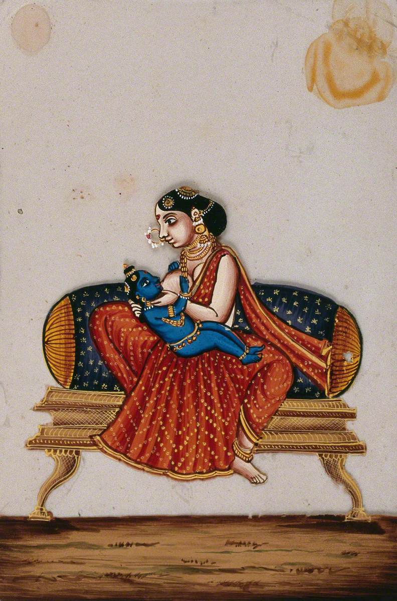 Lord Krishna as a Baby Drinking Milk from His Foster Mother