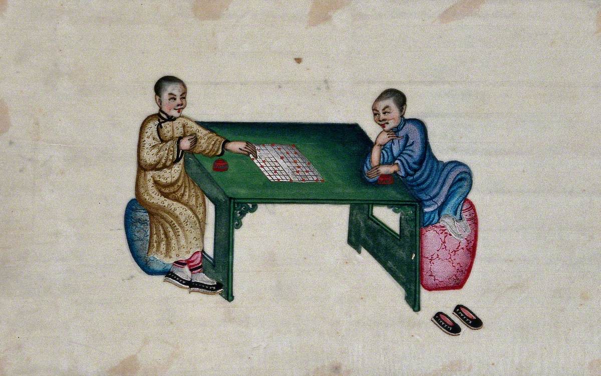 Two Chinese Women Play a Board Game