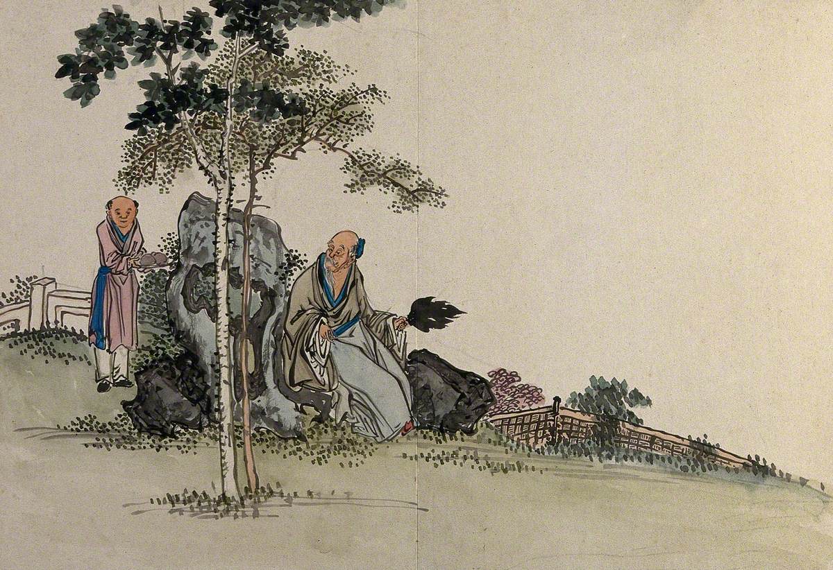 A Chinese Sage Is Offered Food in a Garden