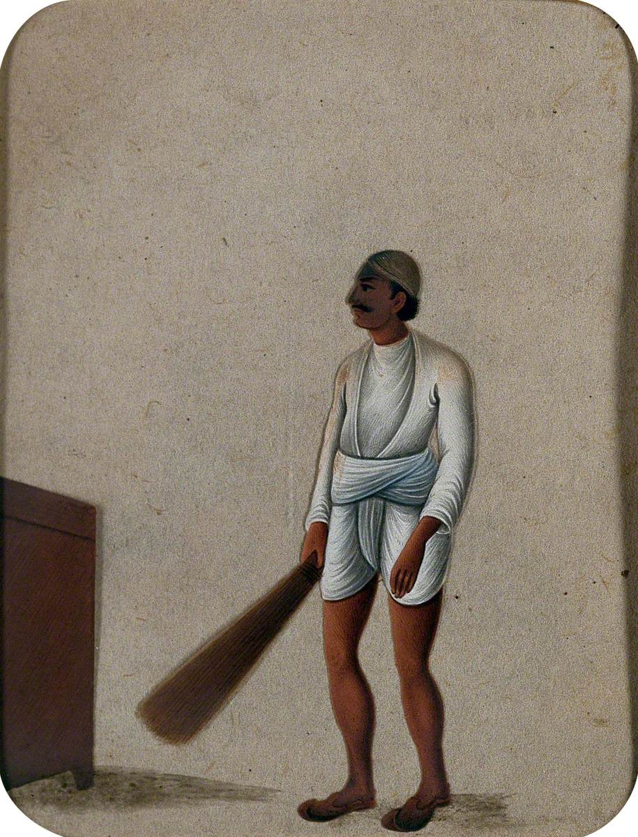 A Sweeper Holding a Jhadu (Broom)
