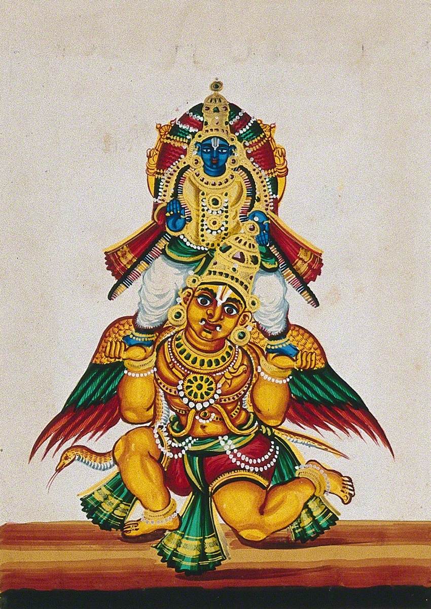 Lord Vishnu Standing on the Hands of Garuda, His Vehicle