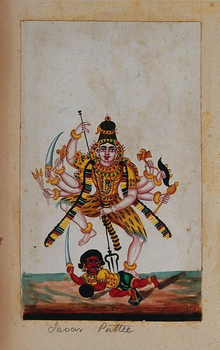 An Eight-Armed Indian Deity, Shiva (?), Killing a Demon