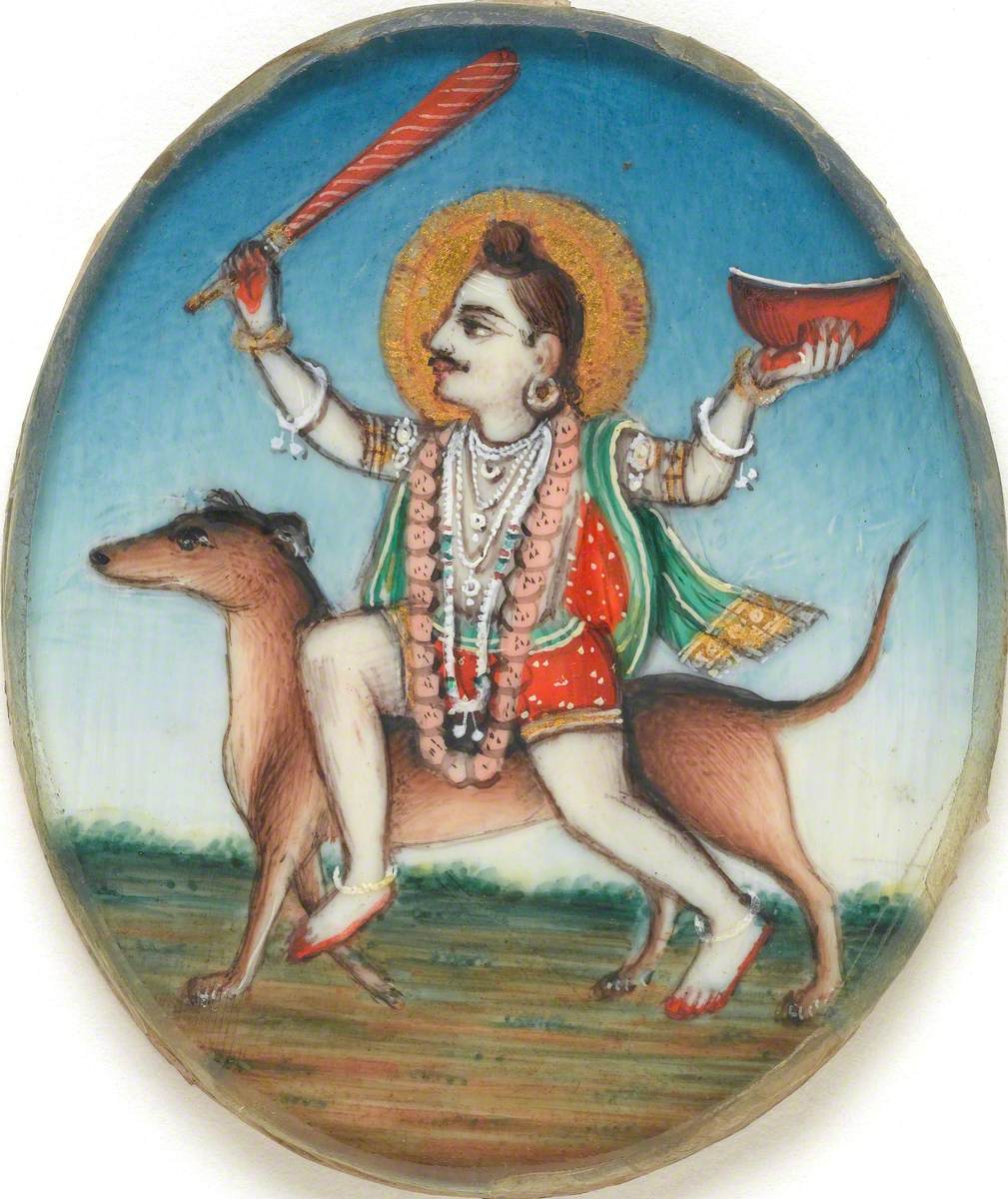 Lord Shiva as Bhairava, Holding a Club and a Bowl, with His Vehicle, a Dog