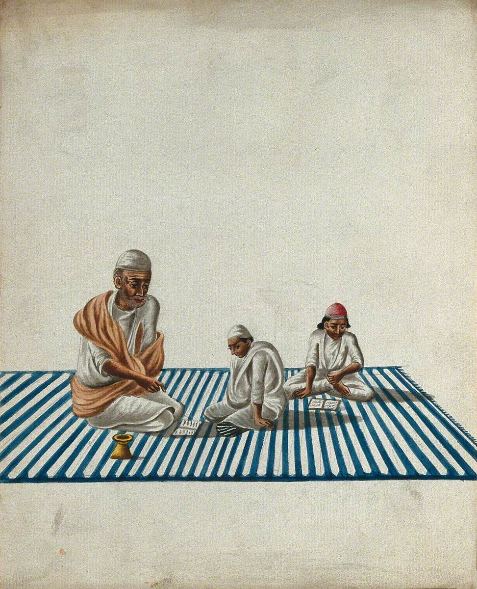 A Muslim Teacher Giving Lessons to Two Children