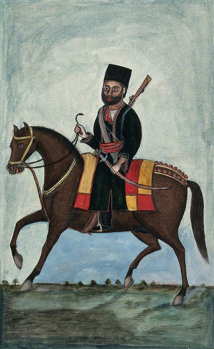 A Soldier Holding a Sword Riding on a Horse