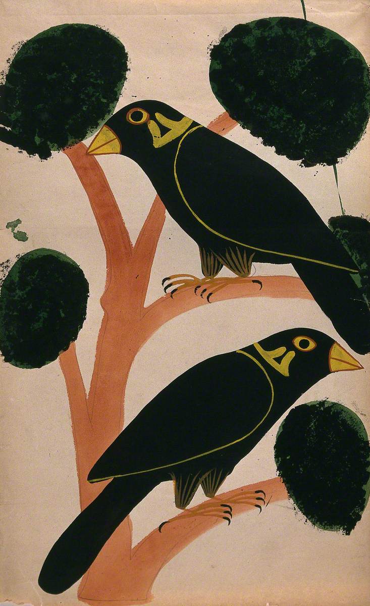 Two Large Crows Perch on the Branches of a Tree