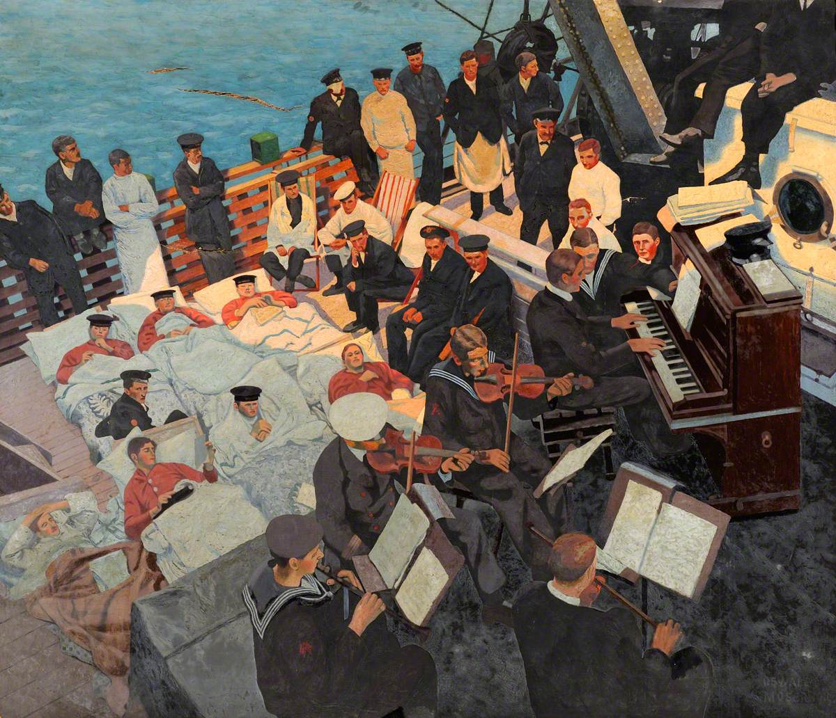 First World War: Wounded Sailors Listening to Musicians Playing on Board a Ship