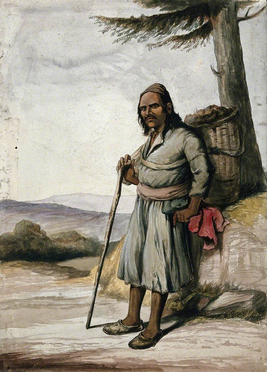 A Man of Simla Standing with a Panier on His Back