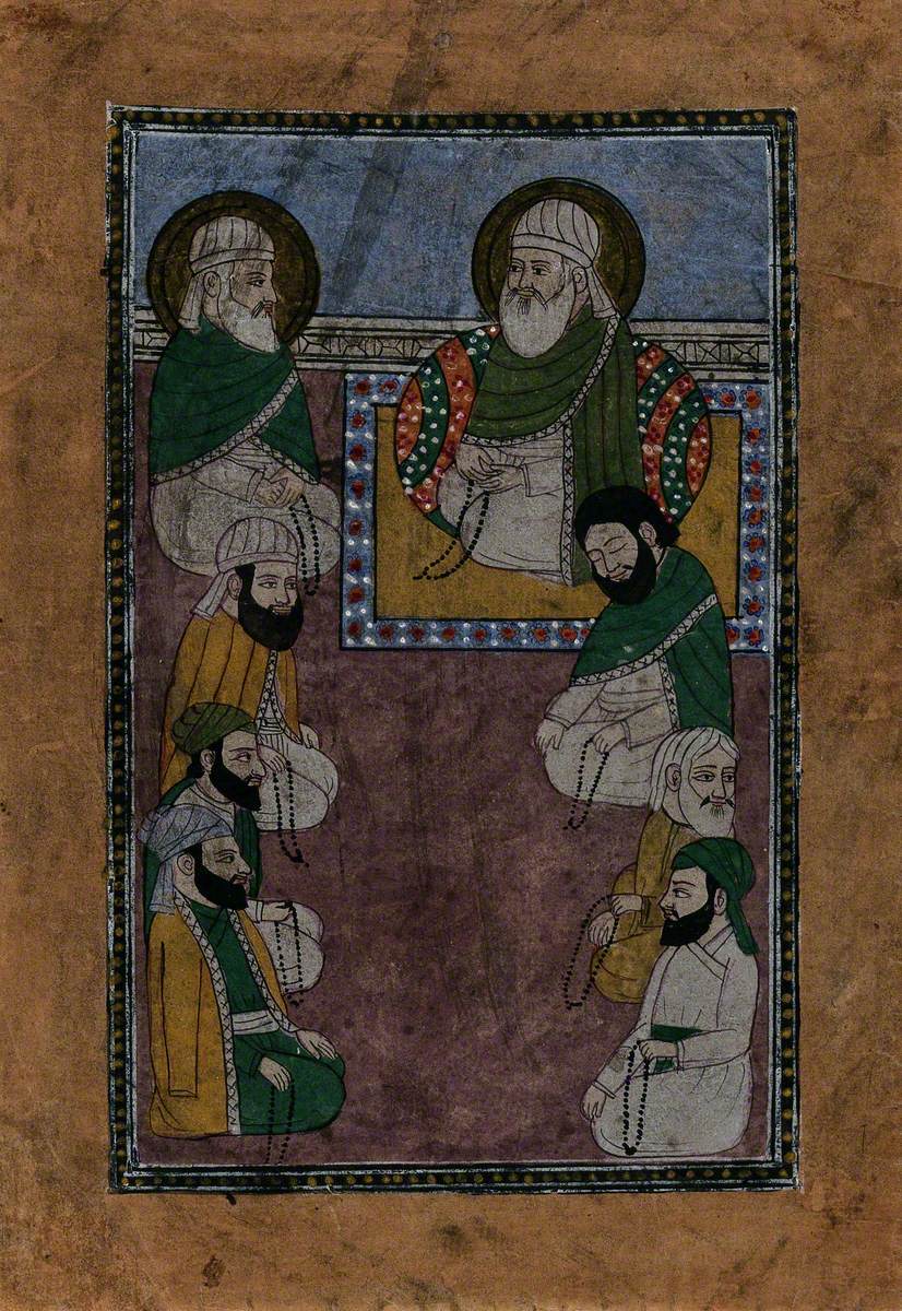 A Holy Man and Seven Followers, All Seated