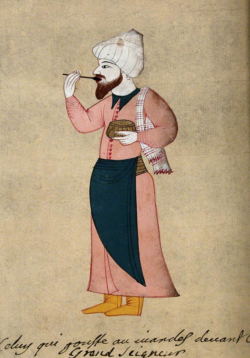 A Man Eating from a Gold Jar