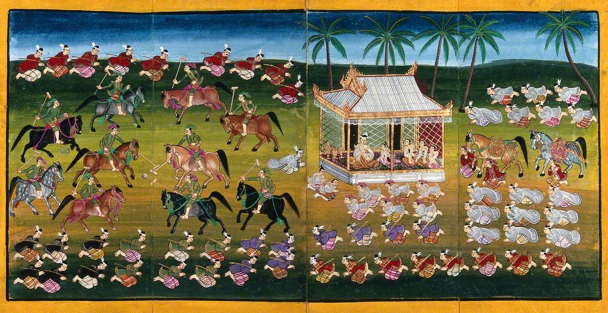 Horsemen Play Polo as Courtiers Pay Homage to the King, Burma