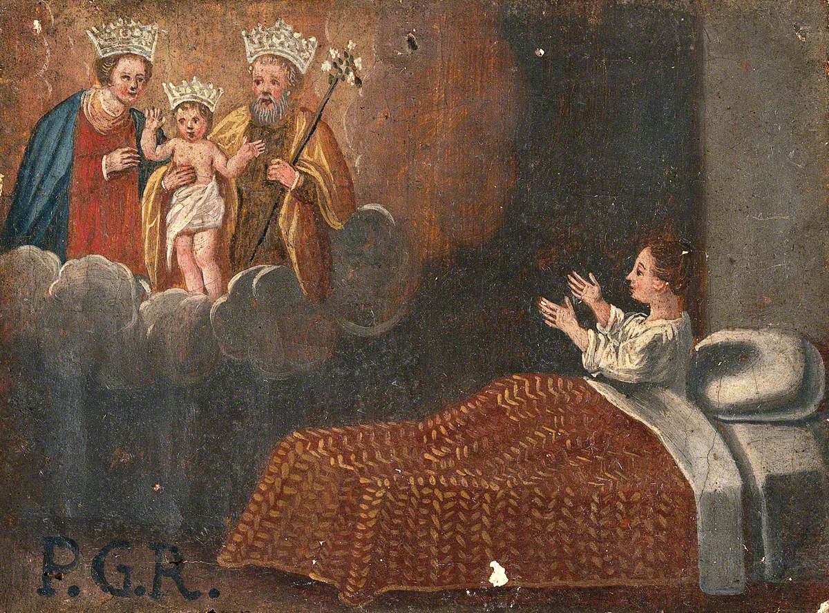 A Child in Bed Praying to the Holy Family