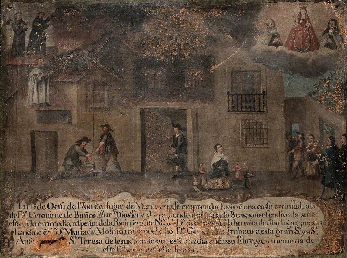 The House of Dr Geronimo de Baños Being Rescued from Fire by the Virgin, Saint Anthony and Saint Teresa