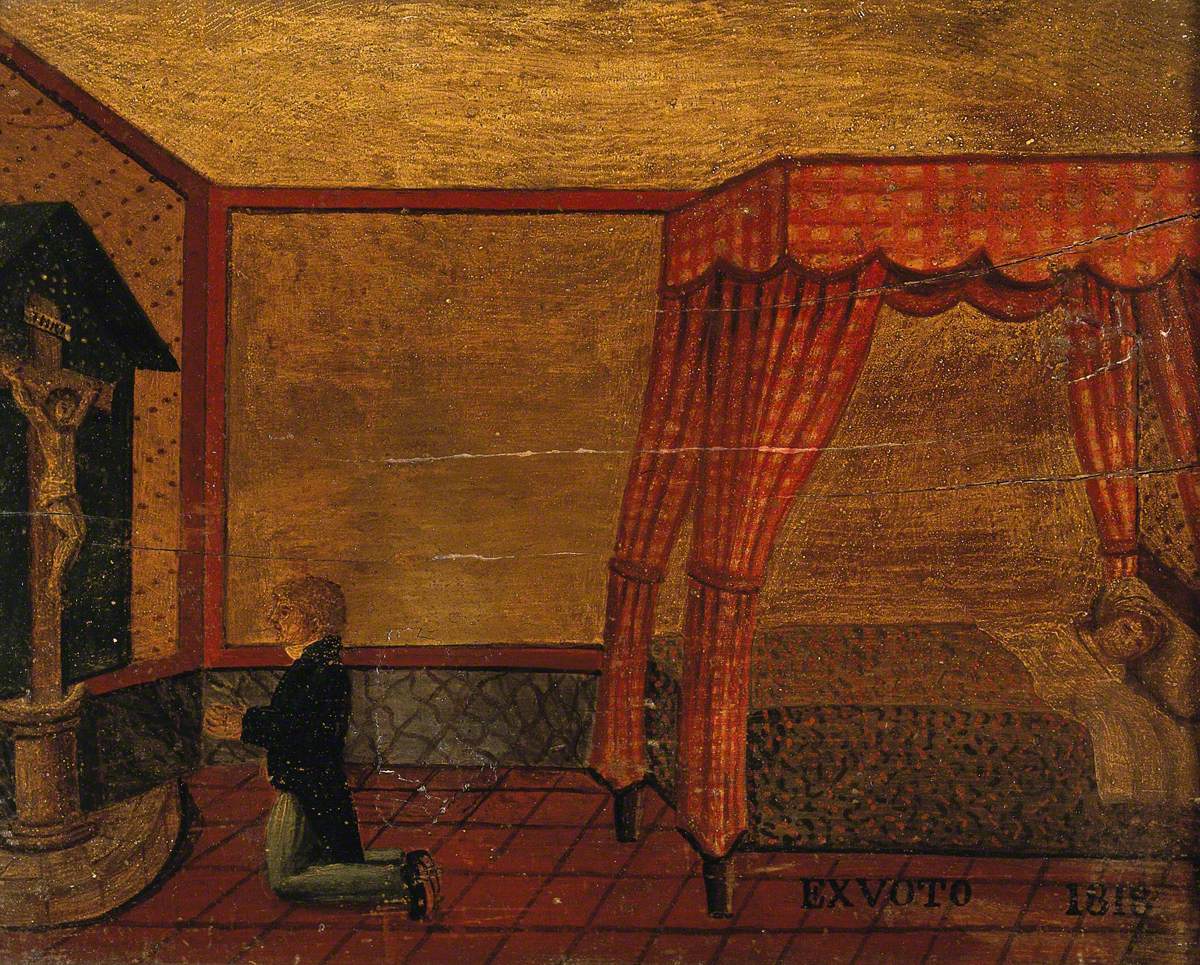 A Man Praying to Christ for the Health of a Person in Bed