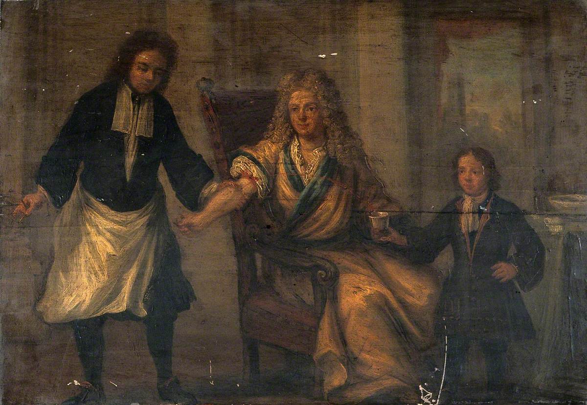 A Surgeon Letting Blood from a Man's Arm