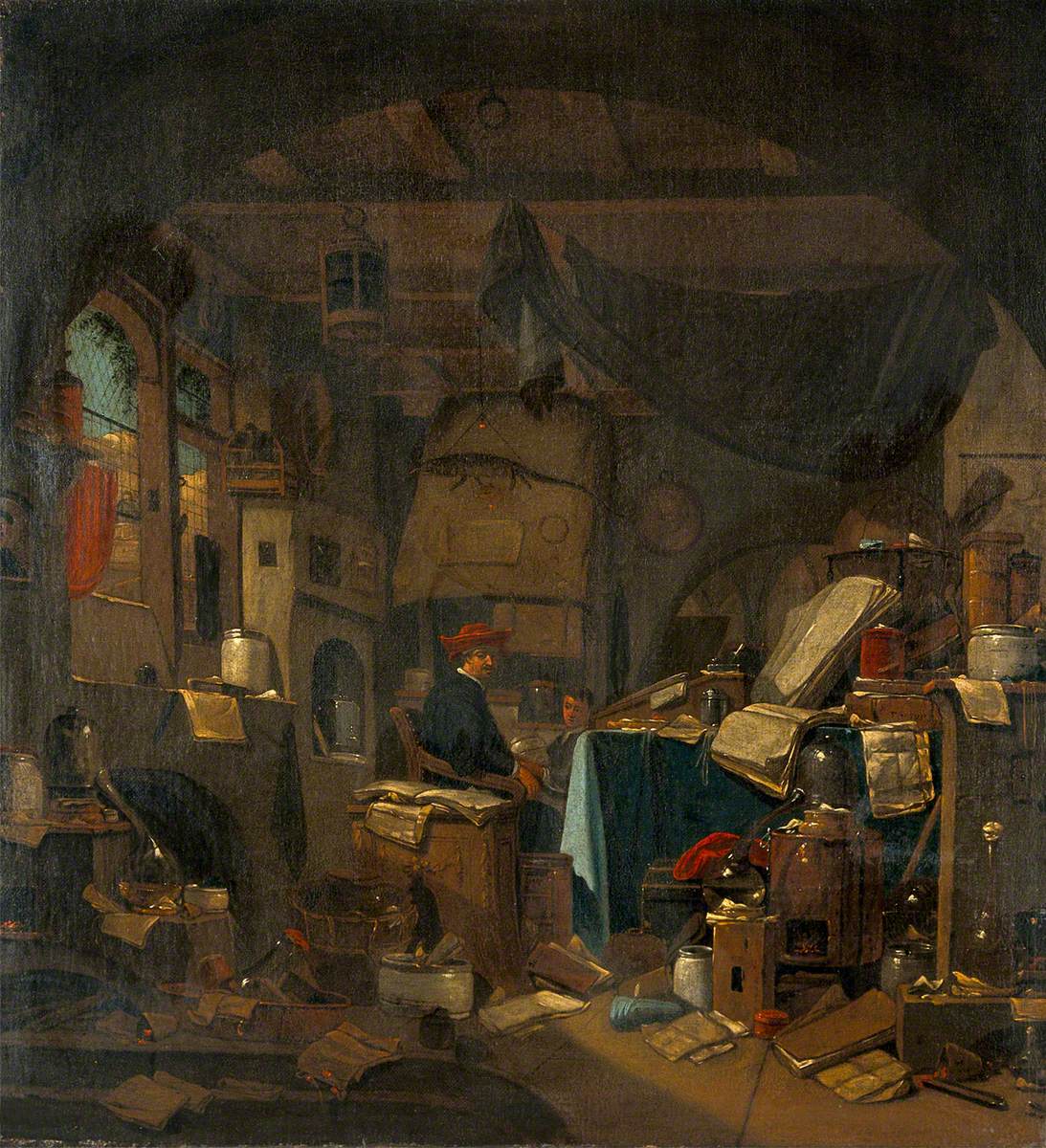 Interior with an Alchemist Seated at a Table, Looking out of the Picture