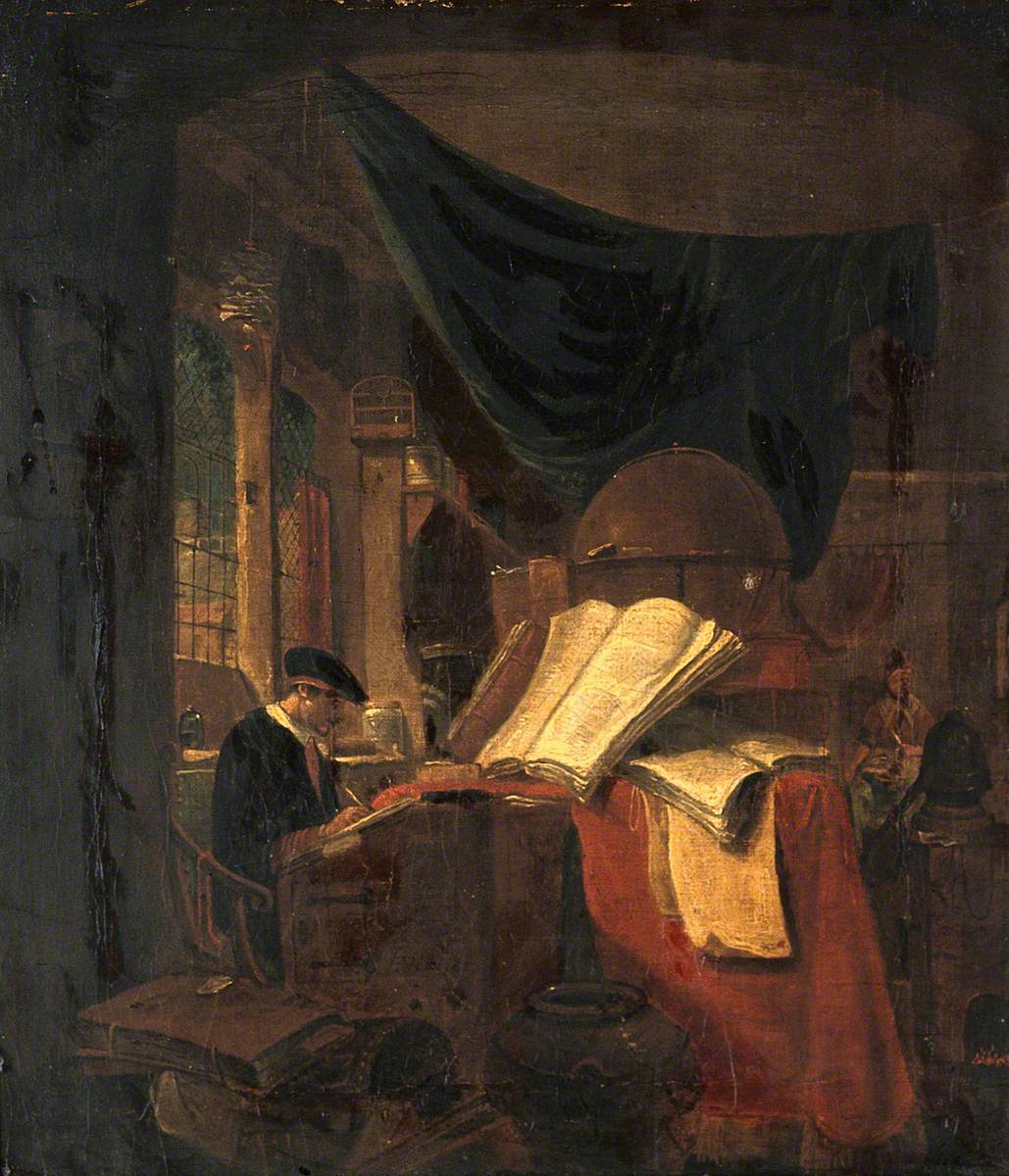 Interior with an Alchemist Seated at a Table, Writing
