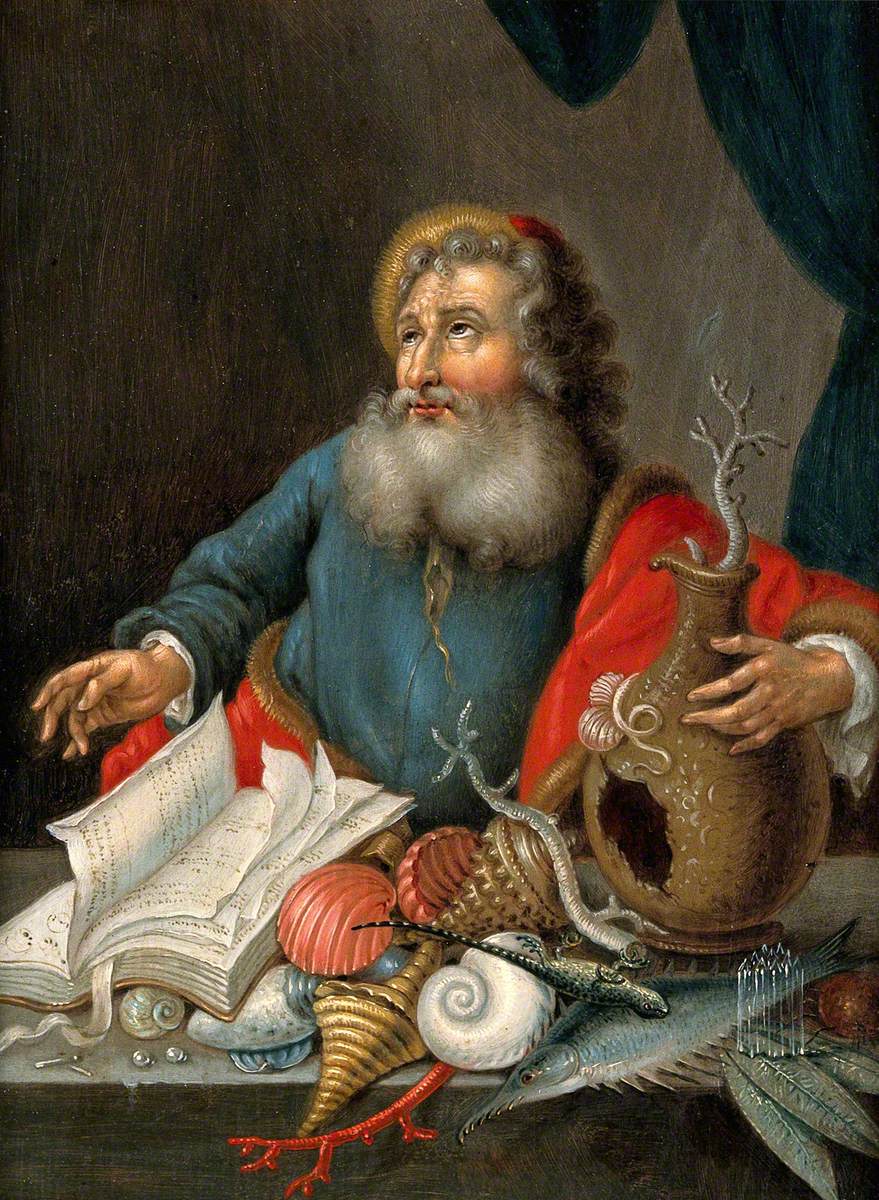 A Man with Coral, Shells, Fish and a Book