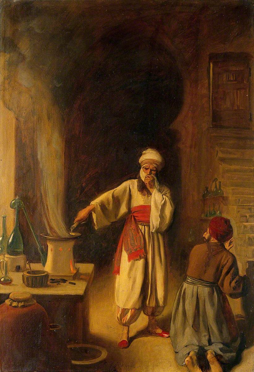 Rhazes, Persian Physician and Alchemist, in His Laboratory at Baghdad