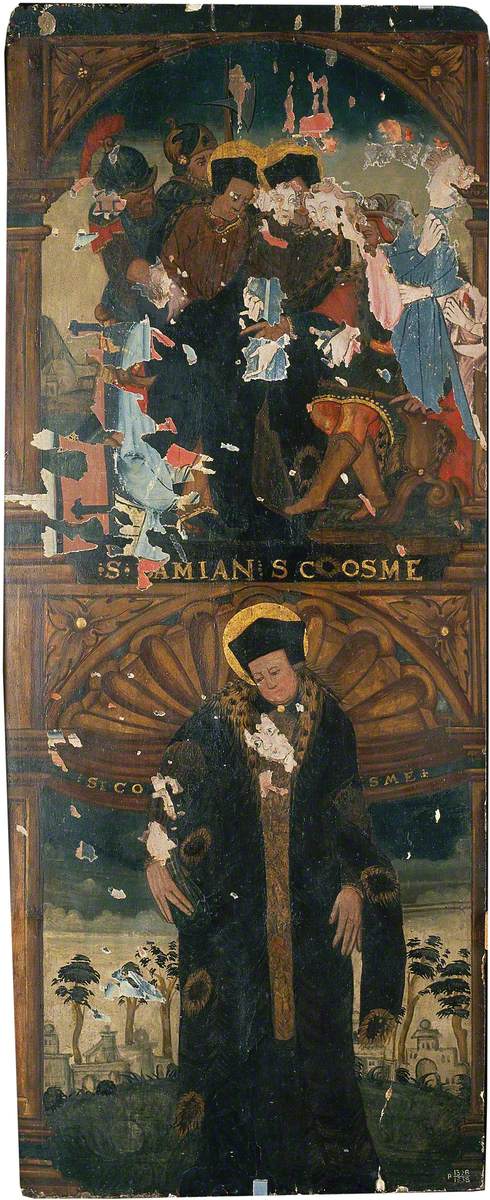 Saint Cosmas and Saint Damian before the Judge (?) (above) and Saint Cosmas (below)